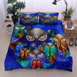 Owls Blue Bedding Set Bed Sheets Spread Comforter Duvet Cover Bedding Sets