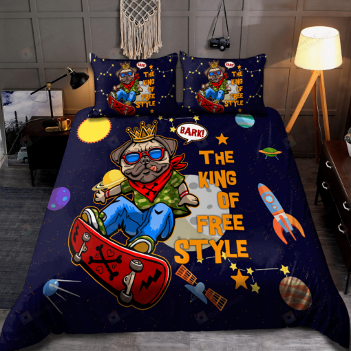 Skateboard Pug The King Of Free Style Bedding Set Bed Sheets Spread Comforter Duvet Cover Bedding Sets
