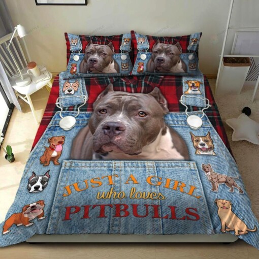 Pitbull Dog Just A Girl Who Love Pitbulls Bedding Set Bed Sheets Spread Comforter Duvet Cover Bedding Sets