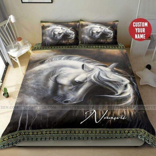 White Horse Custom Name Duvet Cover Bedding Set
