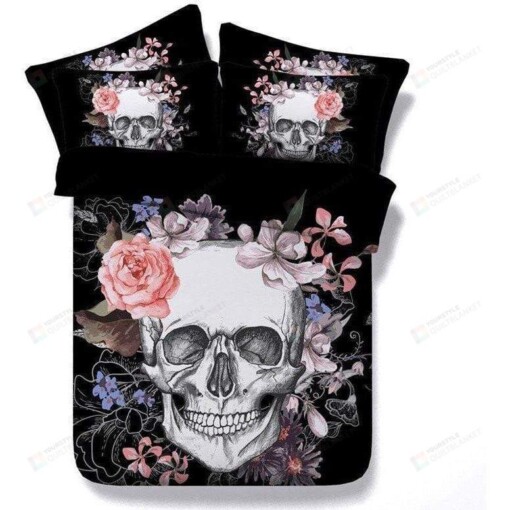 Skull Flower Duvet Cover Bedding Set