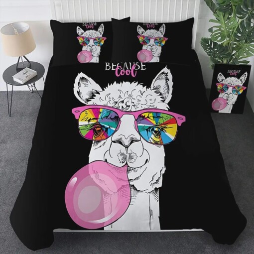 Llama With Sunglasses Because Cool Black Bedding Set Bed Sheets Spread Comforter Duvet Cover Bedding Sets