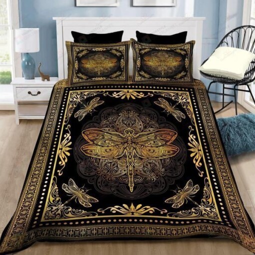 Golden Mandala Dragonfly Bed Sheets Spread Duvet Cover Bedding Set