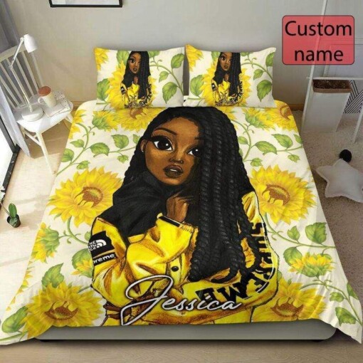 Black Girl Love Sunflower Custom Name Duvet Cover Bedding Set