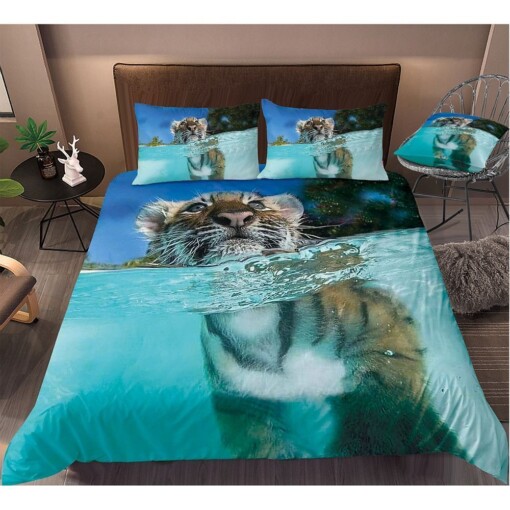 Tiger Swimming Bedding Set Bed Sheets Spread Comforter Duvet Cover Bedding Sets