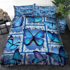 Blue Butterfly Bedding Set Bed Sheets Spread Comforter Duvet Cover Bedding Sets