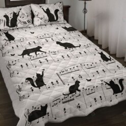 Cats And Sheet Music Quilt Bedding Set