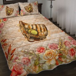 Softball Sunflower Quilt Bedding Set