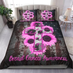 Sunflower Cross Breast Cancer Awareness Bedding Set Bed Sheets Spread Comforter Duvet Cover Bedding Sets