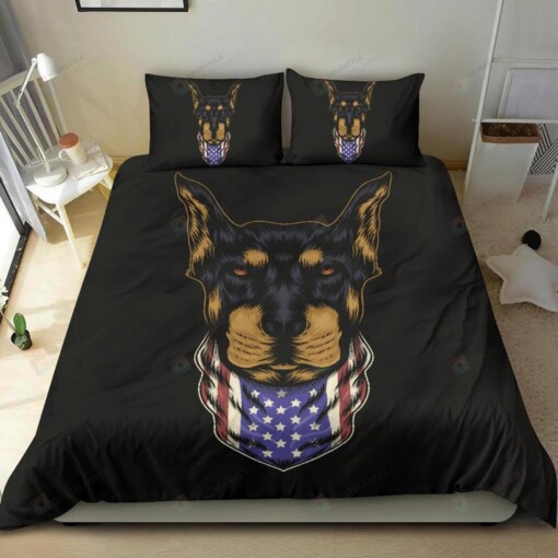 Doberman With American Flag Bedding Set  Bed Sheets Spread Comforter Duvet Cover Bedding Sets