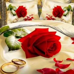 Honeymoon Couple Red Rose Duvet Cover Bedding Set