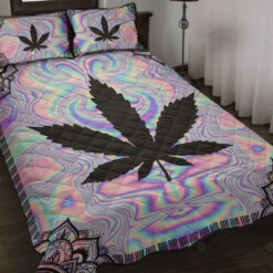 Weed Hologram Quilt Bedding Set