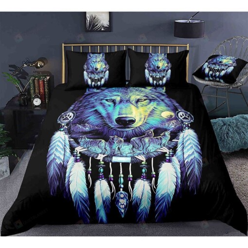 Wolf And Native American Feather Bedding Set Cotton Bed Sheets Spread Comforter Duvet Cover Bedding Sets