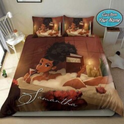 Black Girl Wine Book Shower Bedding Custom Name Duvet Cover Bedding Set