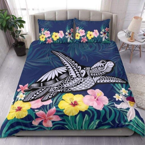 Hawaii Big Turtle Flower Bedding Custom Name Duvet Cover Bedding Set