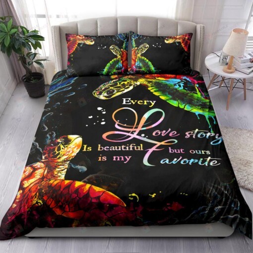 Turtle Couple Love Story Is Beautiful Bedding Set Bed Sheets Spread Comforter Duvet Cover Bedding Sets