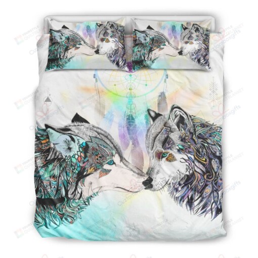 Couple Wolf Mandala Bed Sheets Spread Duvet Cover Bedding Set