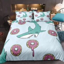 Shark With Donuts Bed Sheets Spread Duvet Cover Bedding Sets