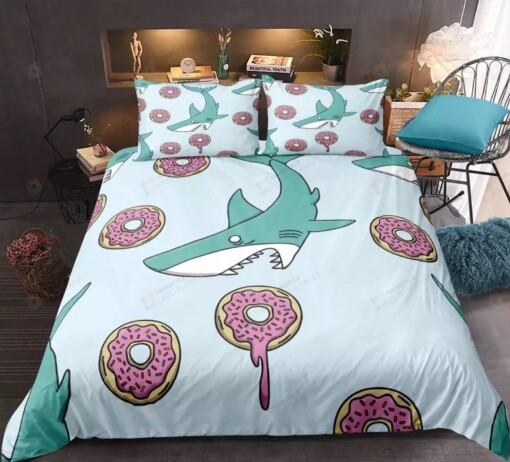 Shark With Donuts Bed Sheets Spread Duvet Cover Bedding Sets