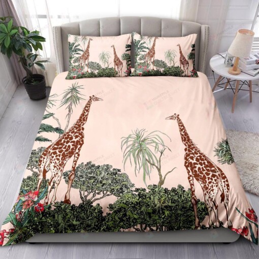 Giraffe And Tropical Plants Bedding Set Bed Sheets Spread Comforter Duvet Cover Bedding Sets