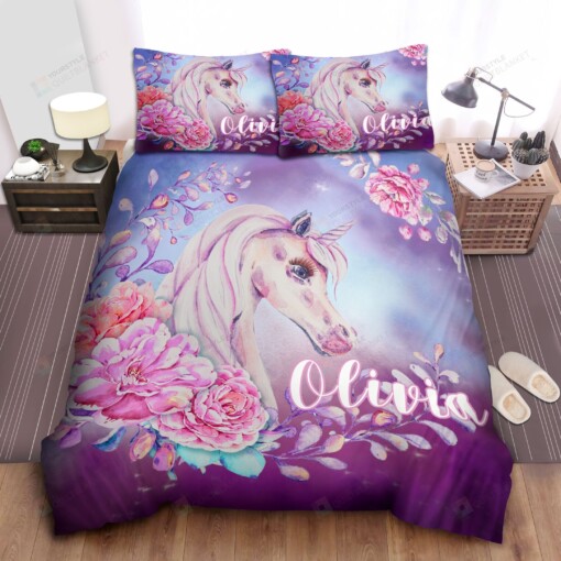 Unicorn Purple Pastel Personalized Custom Name Duvet Cover Bedding Set