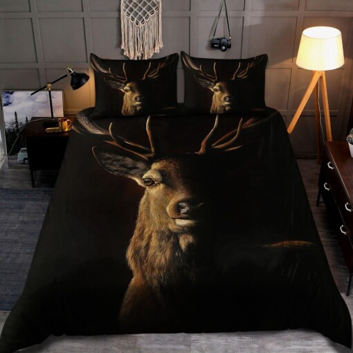 Deer Portrait Black Bedding Set Bed Sheets Spread Comforter Duvet Cover Bedding Sets