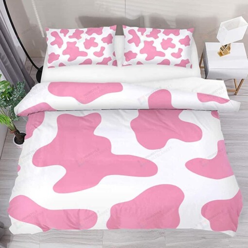 Pink Dairy Cow Skin Print Pattern Bedding Set Bed Sheets Spread Comforter Duvet Cover Bedding Sets