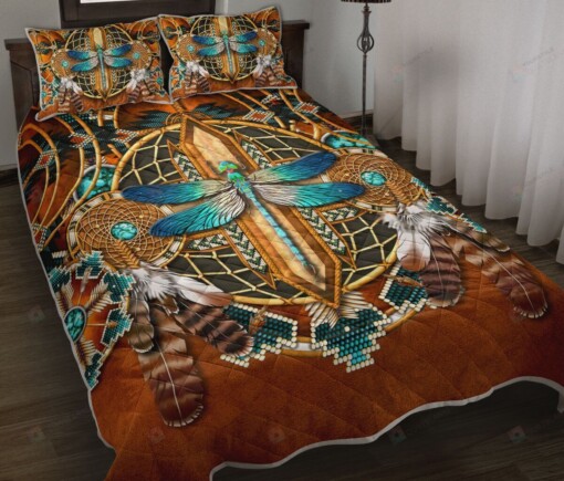 Dragonfly Native American Leather Quilt Bedding Set
