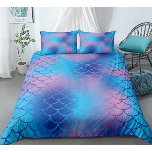 Blue Scale Bedding Set Bed Sheets Spread Comforter Duvet Cover Bedding Sets