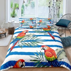 Parrot And Palm Leaf Bedding Set Bed Sheets Spread Comforter Duvet Cover Bedding Sets