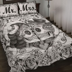 Mr. And Mrs. Couple Rose Skull Quilt Bedding Set