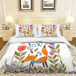 Cartoon Fox Flower Pattern Bed Sheets Duvet Cover Bedding Set