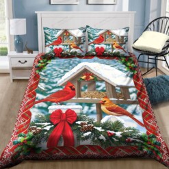 Cardinal In Winter Christmas Bedding Set Bed Sheets Spread Comforter Duvet Cover Bedding Sets