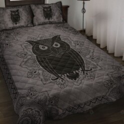 Black And Grey Owl Quilt Bedding Set