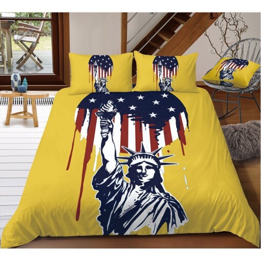 Statue Of Liberty And American Flag FYellow Bedding Set Bed Sheets Spread Comforter Duvet Cover Bedding Sets