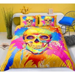Skull With Watercolor Bedding Set Bed Sheets Spread Comforter Duvet Cover Bedding Sets