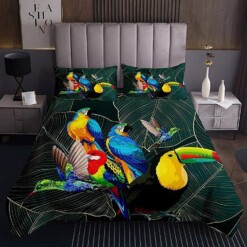 Parrot Toucan Tropical Palm Leaves Bedding Set Bed Sheets Spread Comforter Duvet Cover Bedding Sets