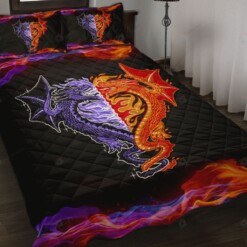 Couple Flame Dragon Quilt Bedding Set