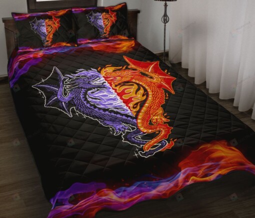 Couple Flame Dragon Quilt Bedding Set