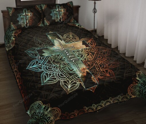 Faith Cross Mandala Quilt Bedding Set