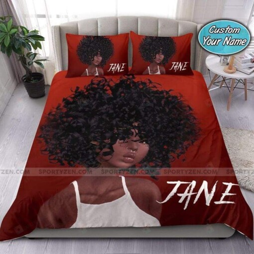 Black Gorgeous Girl In Red Background Bedding Personalized Custom Name Duvet Cover Bedding Set