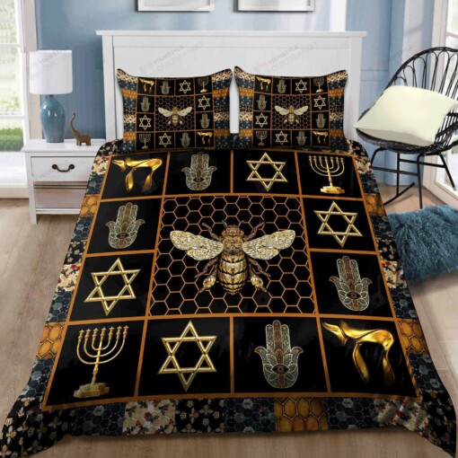 Bee And Jewish Symbols Bedding Set Cotton Bed Sheets Spread Comforter Duvet Cover Bedding Sets