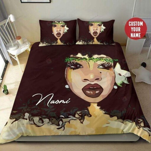 Black Girl Afro Watercolor Bedding Custom Name Duvet Cover Bedding Set