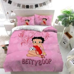 Betty Boop And Dog Pink Bedding Set