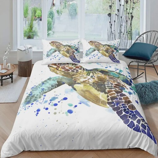 Turtle With Watercolor Bed Sheets Duvet Cover Bedding Sets