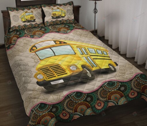 School Bus Vintage Mandala Quilt Bedding Set