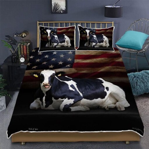 Cow And American Flag Bedding Set Bed Sheets Spread Comforter Duvet Cover Bedding Sets