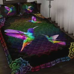 Rainbow Hummingbird Quilt Bedding Set