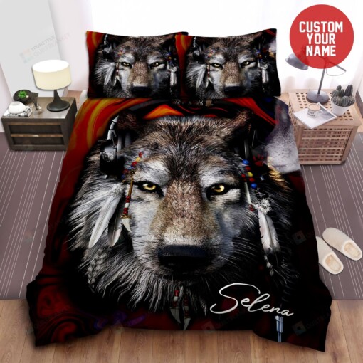 Native Wolf Bedding Personalized Custom Name Duvet Cover Bedding Set