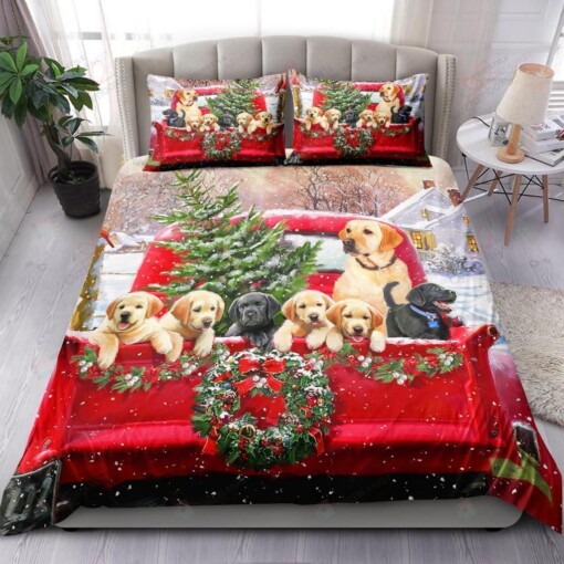 Labrador In Christmas Truck Bedding Set Bed Sheets Spread Comforter Duvet Cover Bedding Set